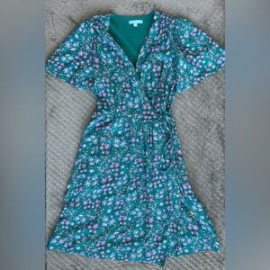 Draper James RSVP Floral Wrap Dress Green Pink Spring Midi Small